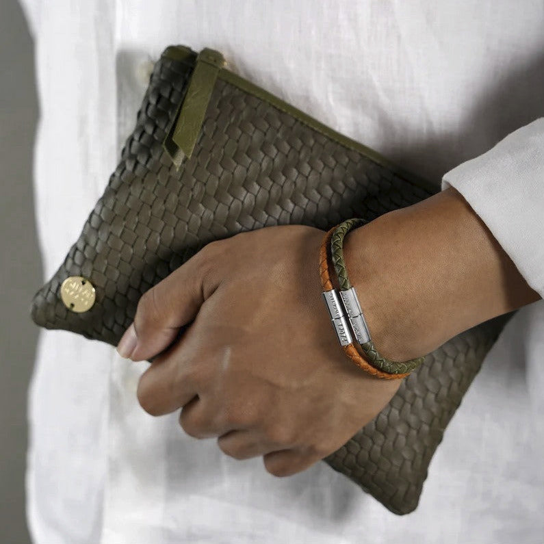 Teman Slim Woven Jacquard Bracelet - Bracken and White Gold