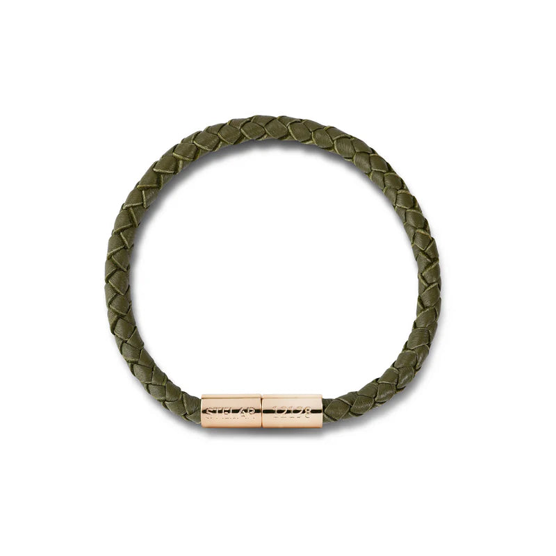 Teman Slim Woven Jacquard Bracelet - Dark Olive and Yellow Gold Tone