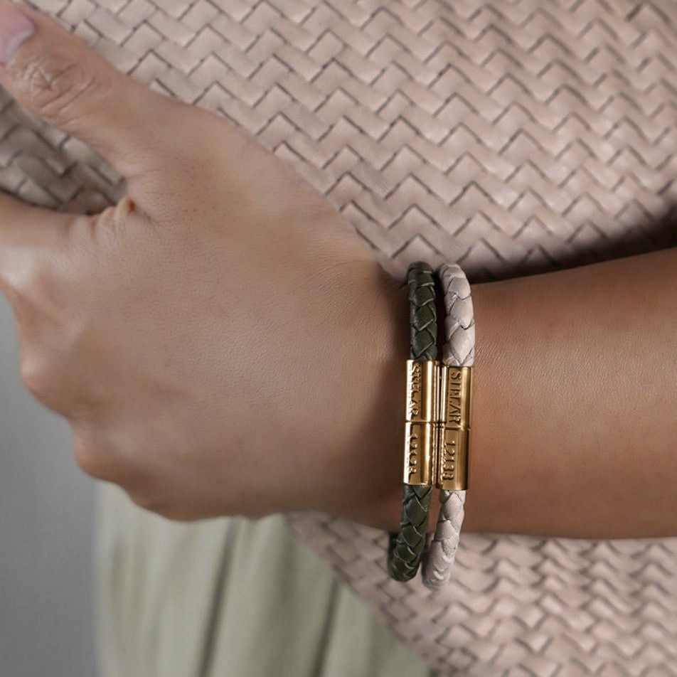 Teman Slim Woven Jacquard Bracelet - Dark Olive and Yellow Gold Tone