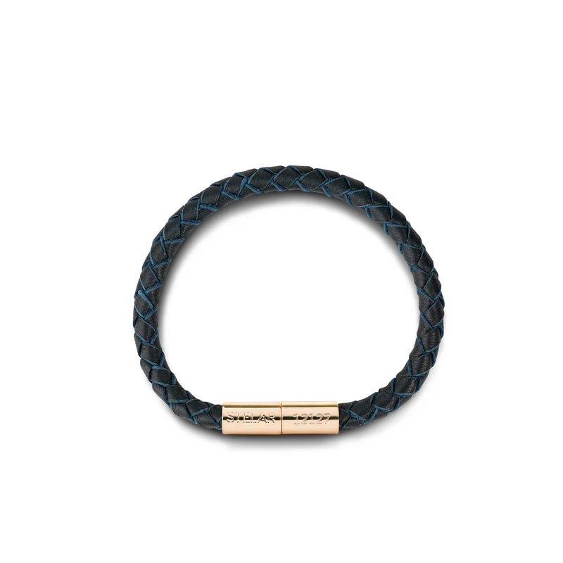 Teman Slim Woven Jacquard Bracelet - Midnight and Yellow Gold