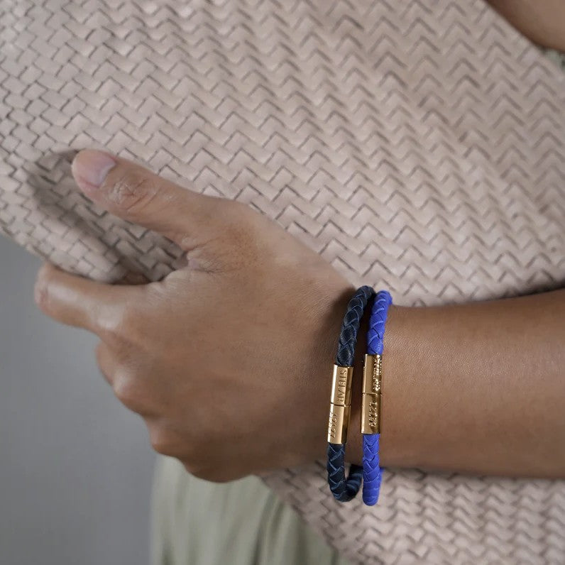 Teman Slim Woven Jacquard Bracelet - Midnight and Yellow Gold
