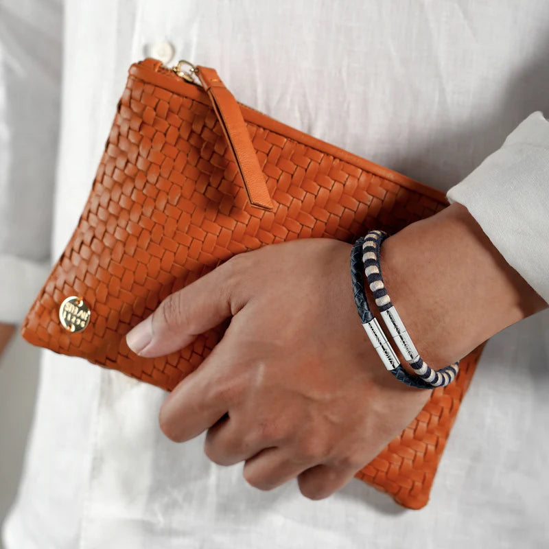 Teman Slim Woven Jacquard Bracelet - Midnight and White Gold