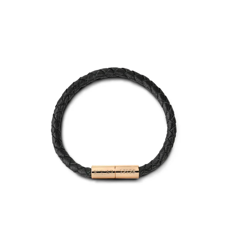 Teman Slim Woven Leather Bracelet - Nightfall and Yellow Gold