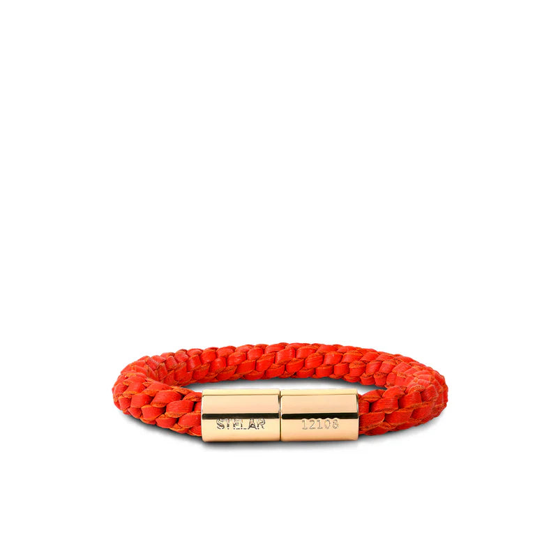 Teman Wide Woven Leather Bracelet - Hot Coral