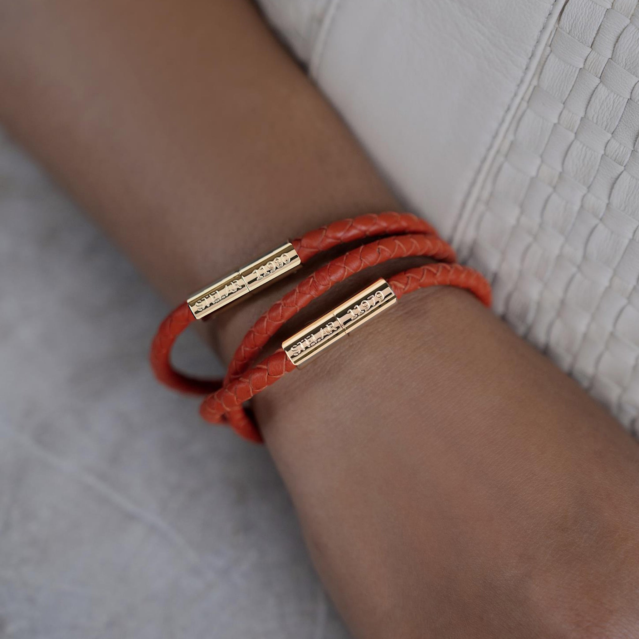 Teman Double Woven Leather Bracelet - Hot Coral STELAR La Maison Couture