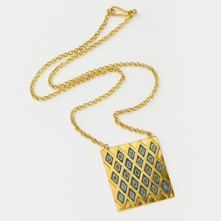 18kt Gold Vermeil Mawzon Lapis & Turquoise Necklace