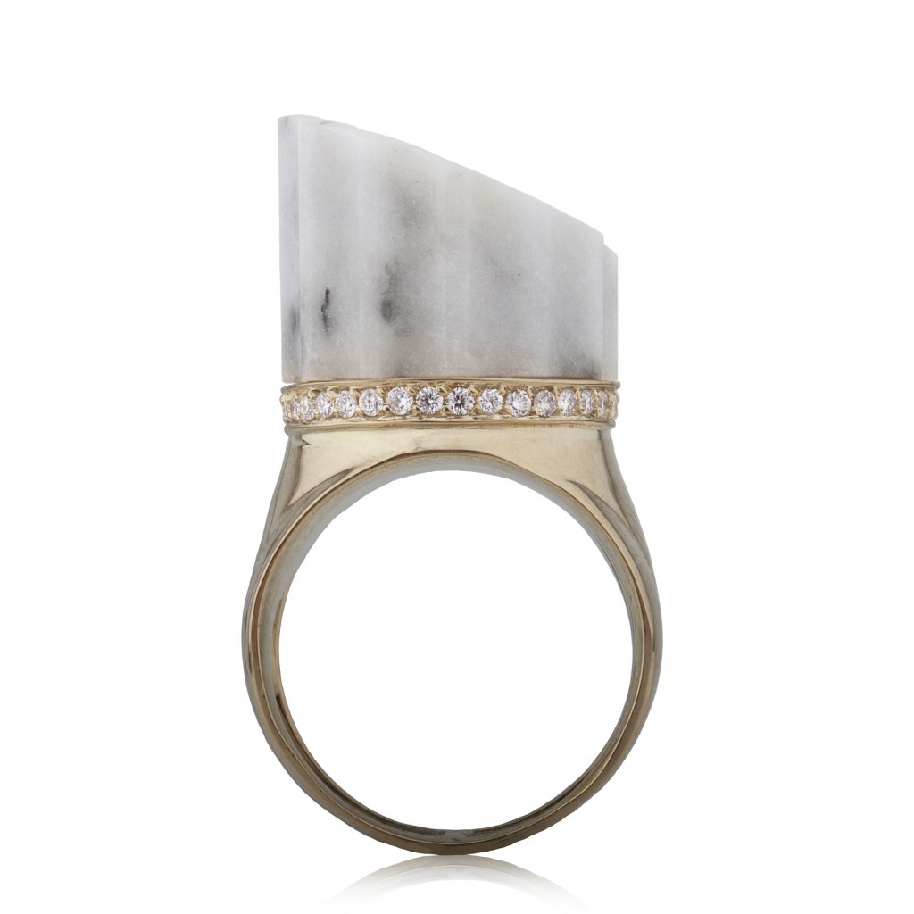 Incomplete Column Ring White Marble by Completedworks