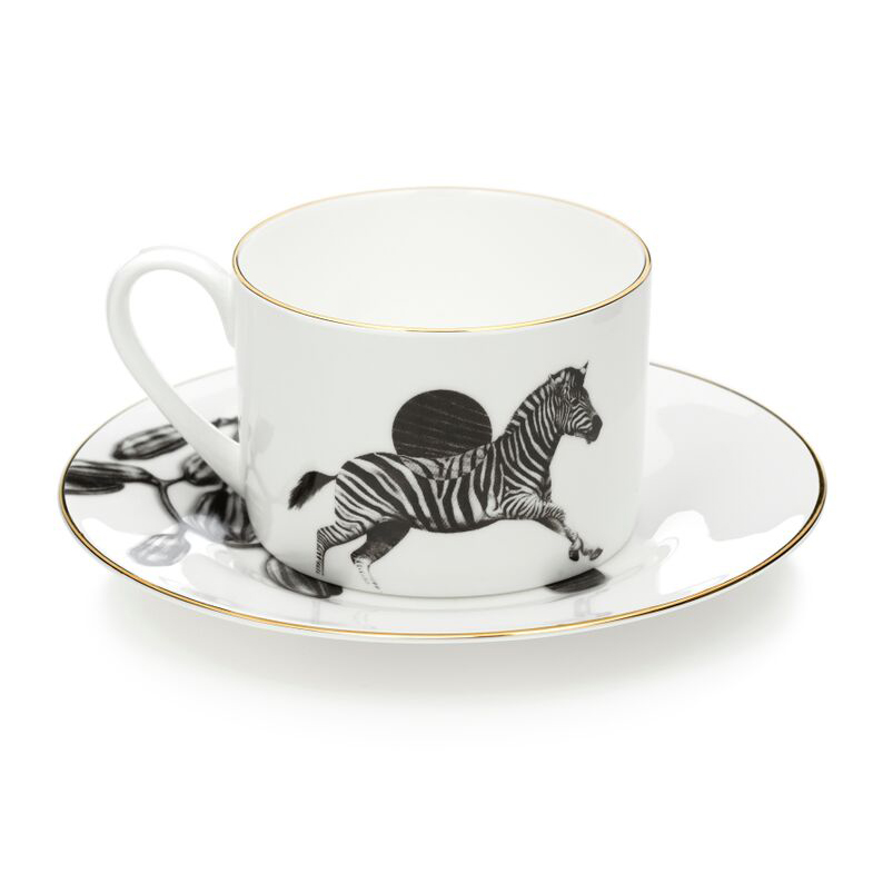 Zebra Tea Cup and Saucer by Sasha Tugolukova
