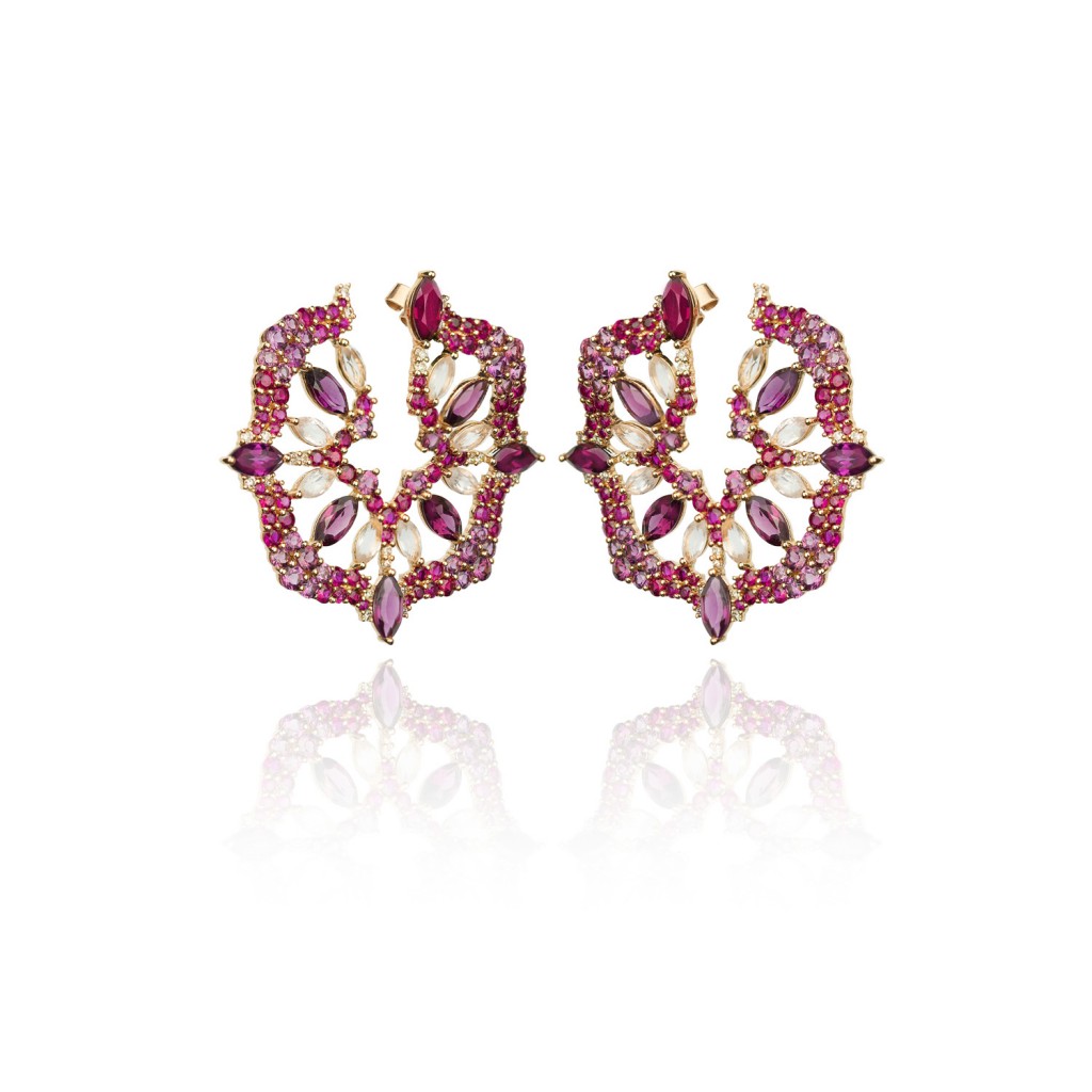 Radiant Rose Quartz and Ruby Earrings by Leyla Abdollahi
