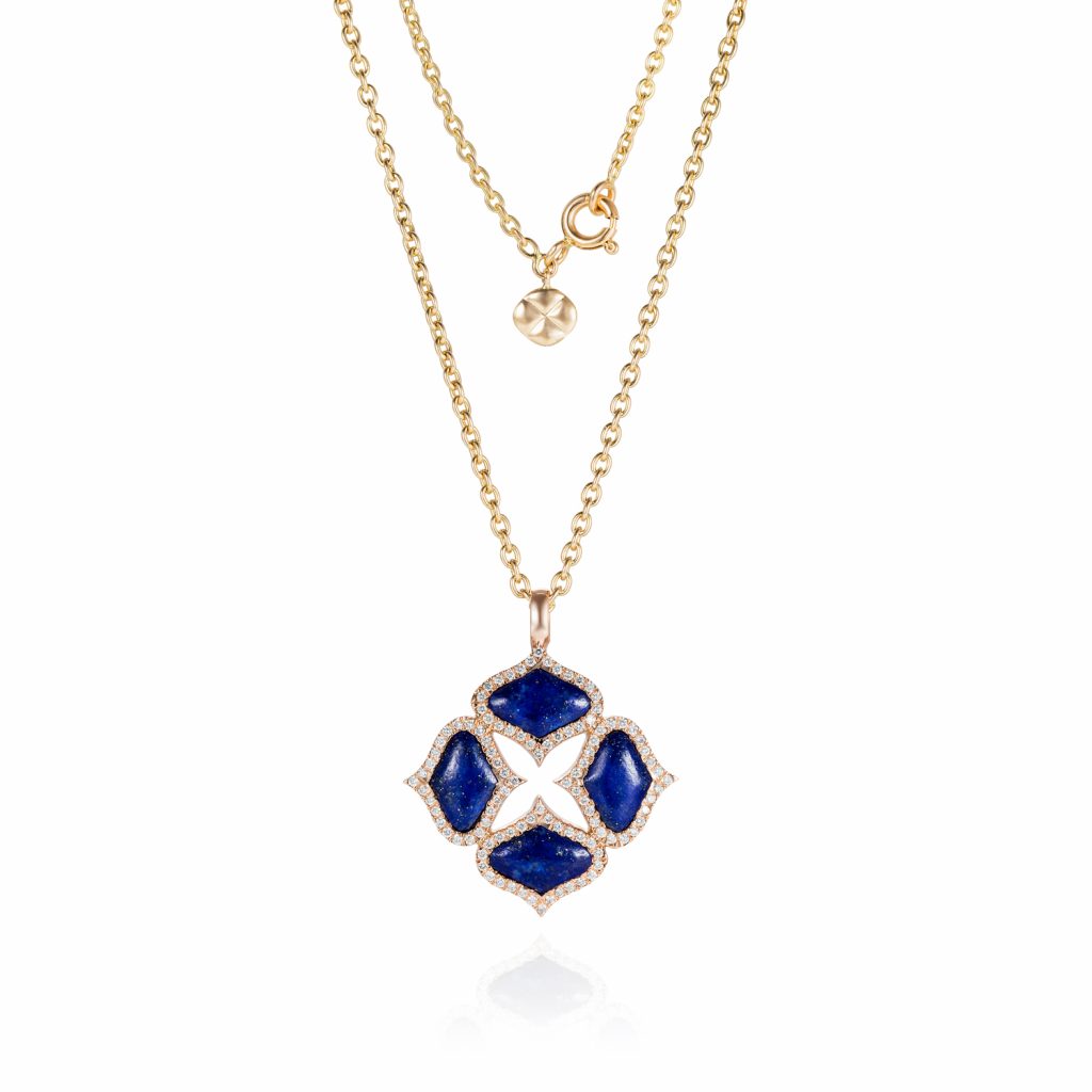 Lapis Pendant with Chain in Yellow Gold by GYAN Jaipur
