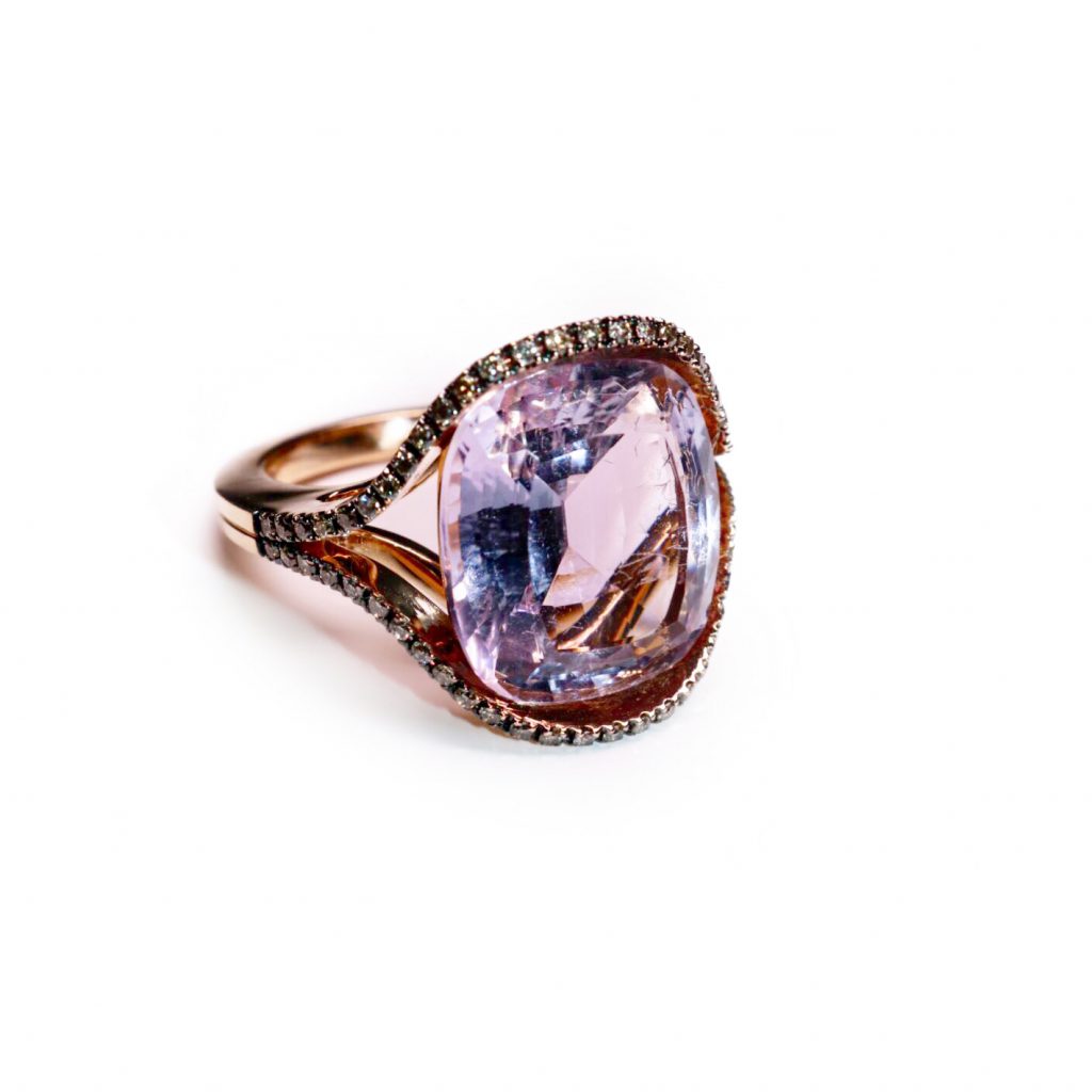 Moritz Amethyst and Cognac Diamond Ring by Olivia Grace