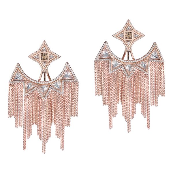 Trinity Studs with Ear Jackets in Rose Gold by Leyla Abdollahi