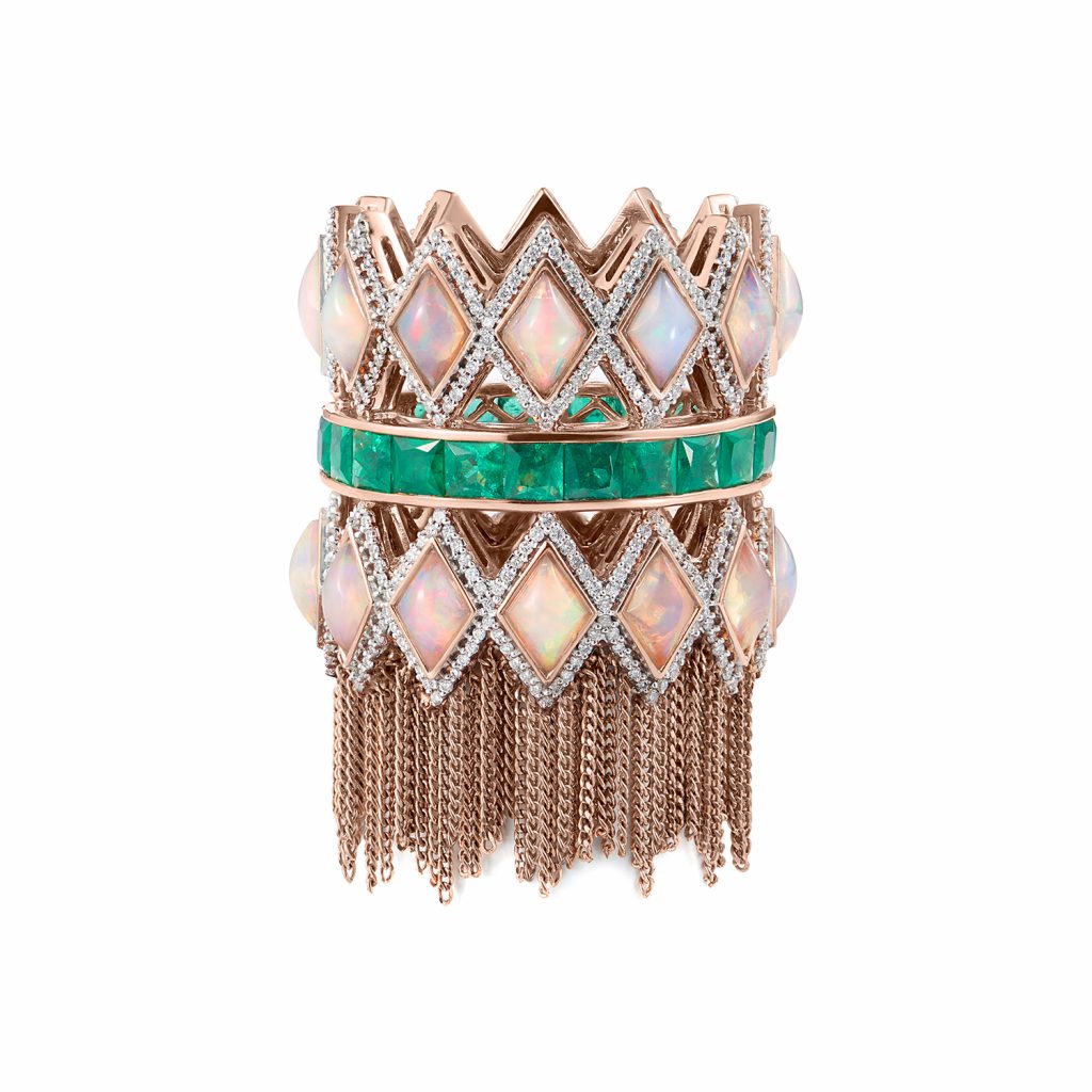 Trinity Ring in Rose Gold with Emerald by Leyla Abdollahi