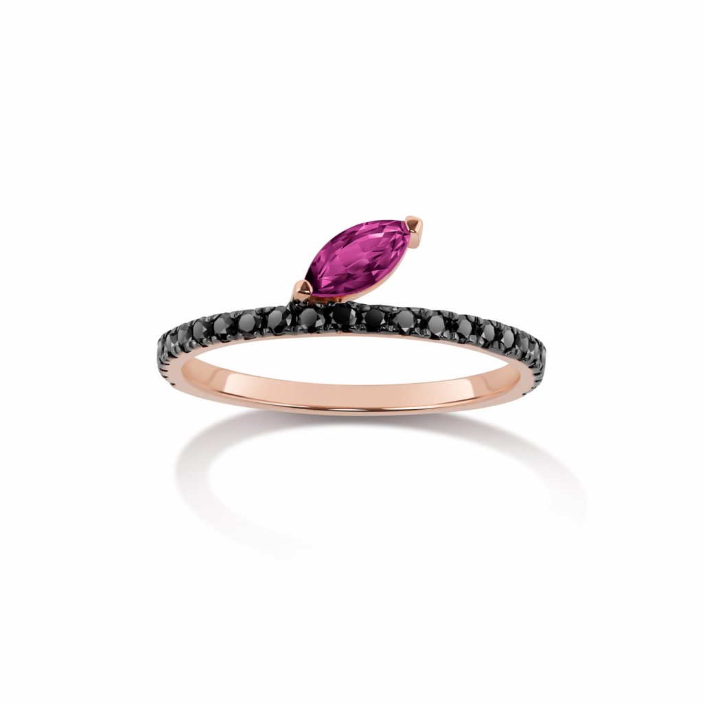 Defne Pave Ring with Ruby and Black Diamonds by Selin Kent