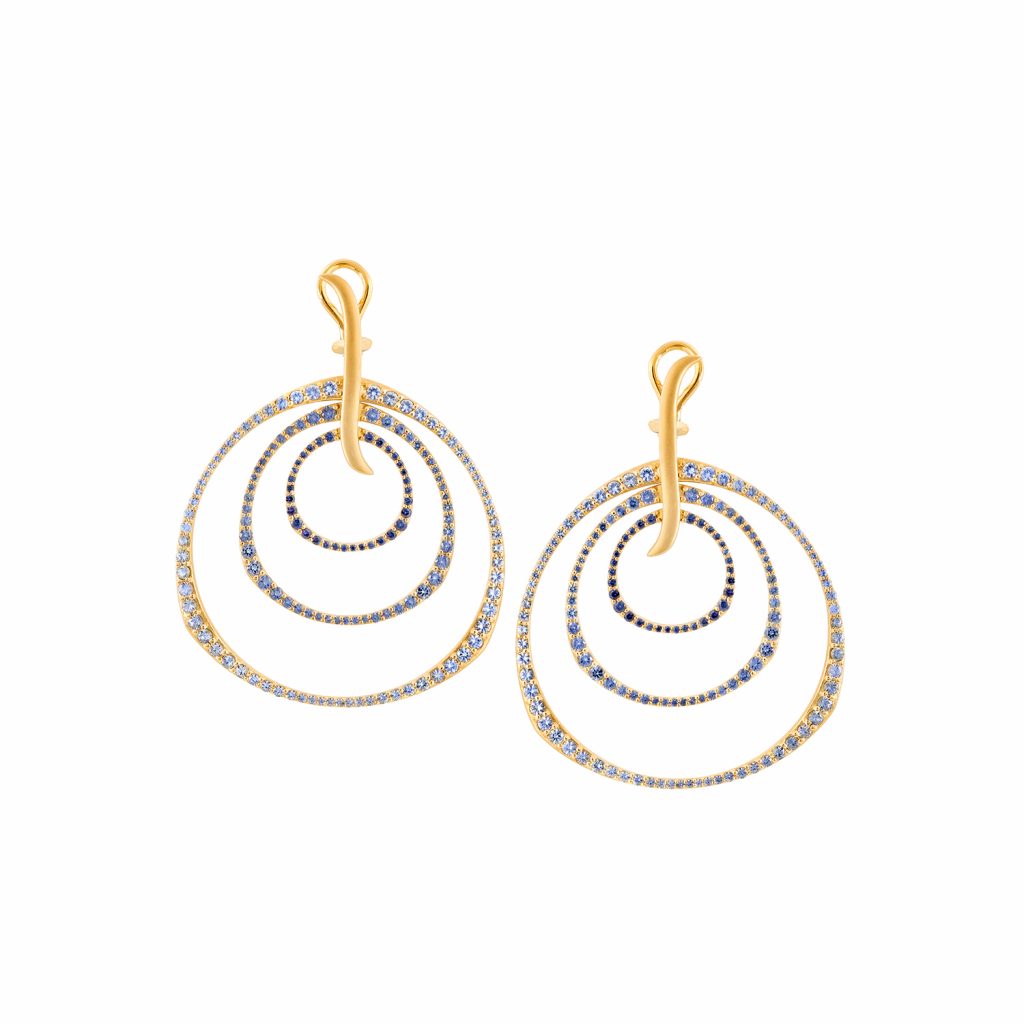 Ombre Sapphire Triple Hoop Earrings by Sandy Leong