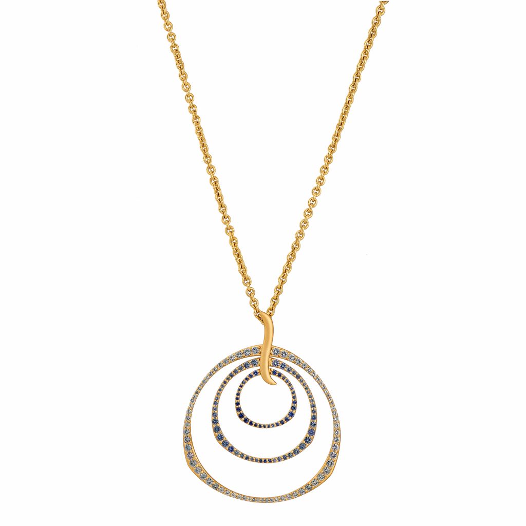 Ombre Sapphire Triple Hoop Pendant Necklace by Sandy Leong