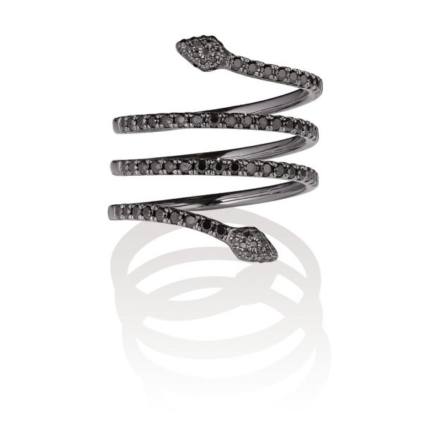 Serpentina Linea Ring in Black Gold and Diamonds by Vara Of London