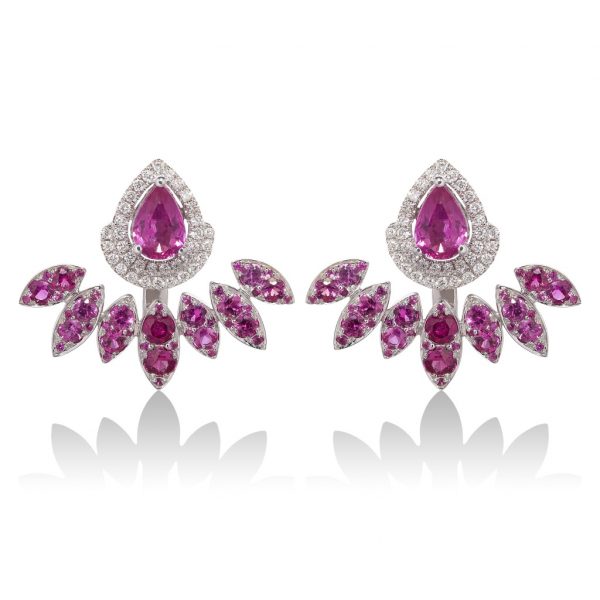 Diya Pink Sapphire and Pink Sapphire Ear Jackets by Vara Of London