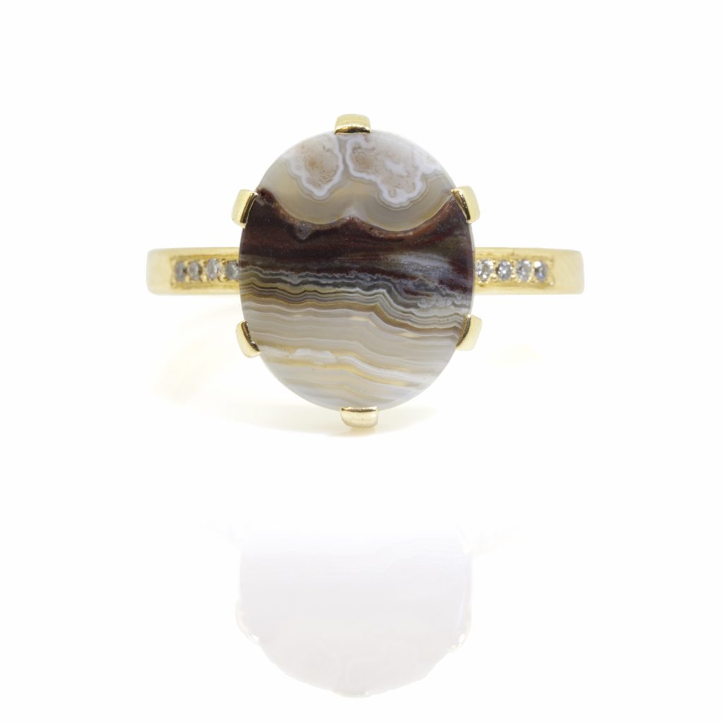 Oval Lace Agate and Diamond Ring by Sorrel Bay