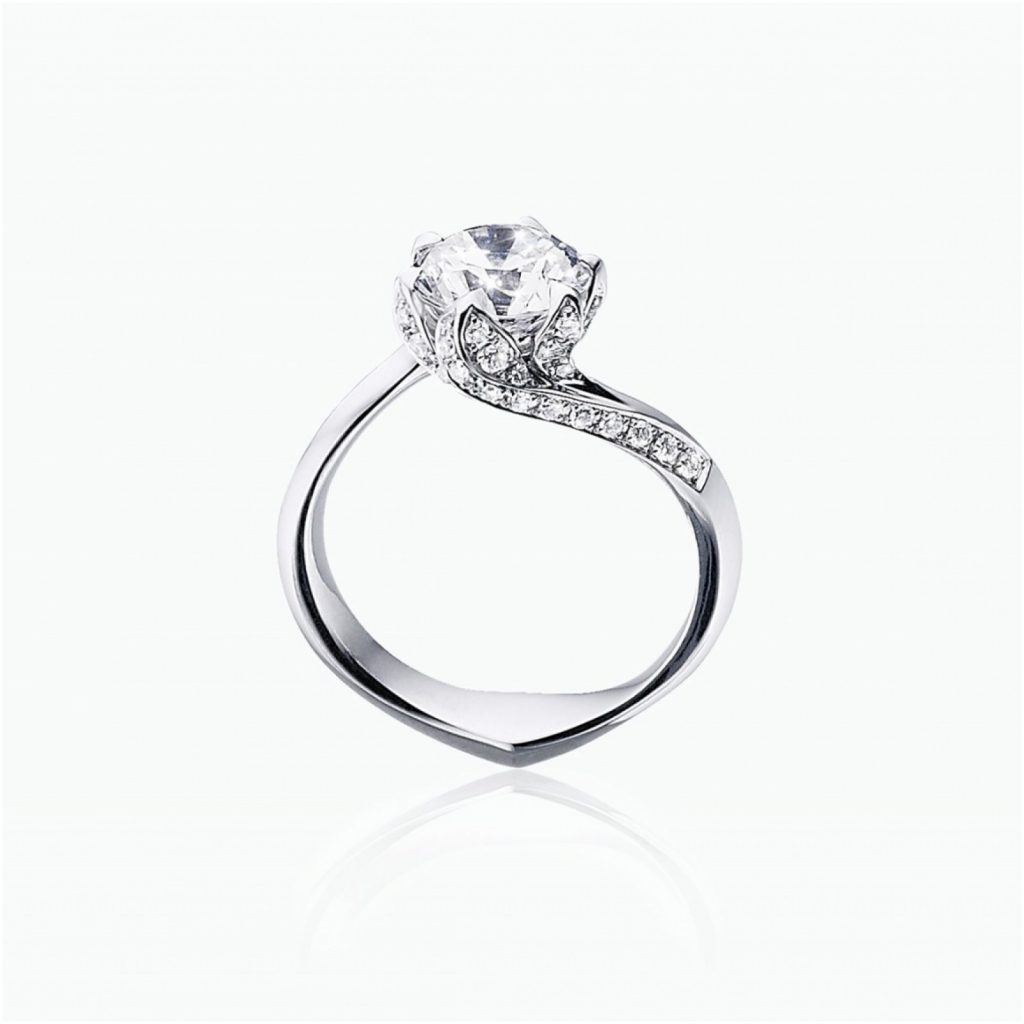 Lily Pad Ring With Bespoke White Diamond by Tomasz Donocik