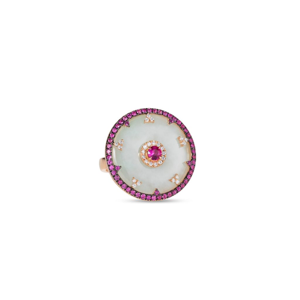 Celeste Pink Sapphire and Jade Disc Ring by Nadine Aysoy