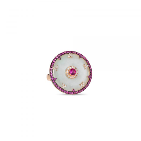 Celeste Pink Sapphire and Jade Disc Ring by Nadine Aysoy