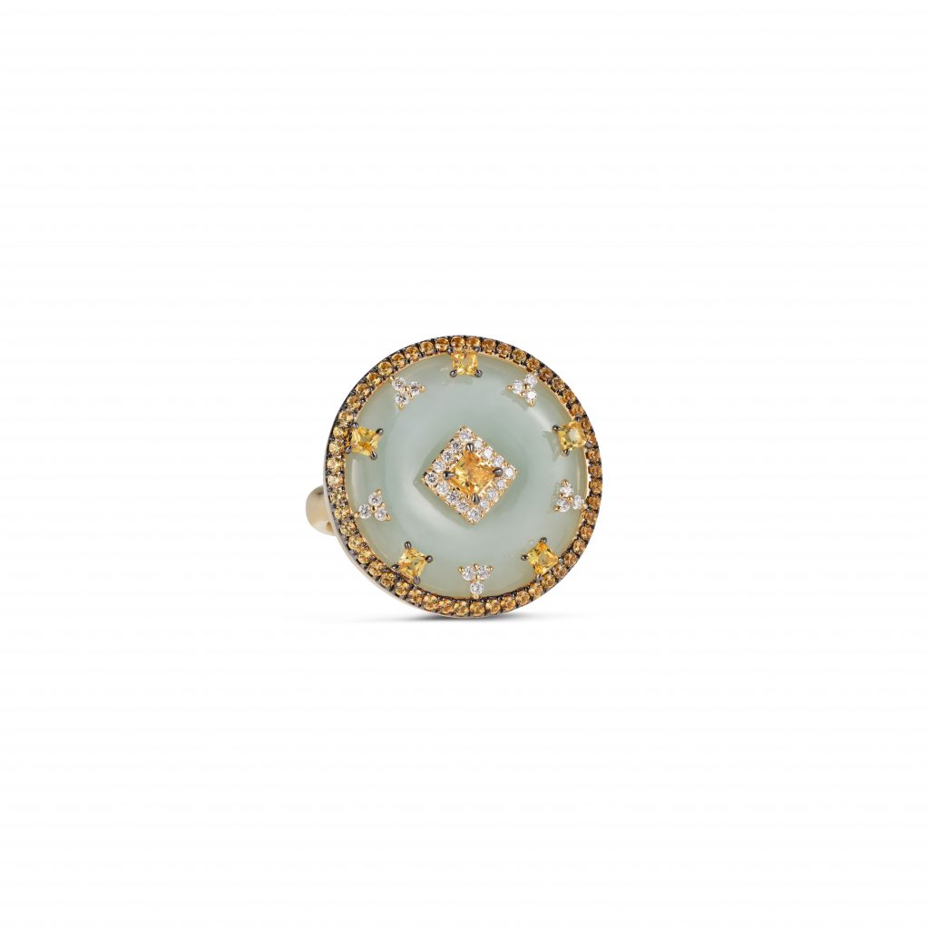 Celeste Yellow Sapphire and Jade Disc Ring by Nadine Aysoy