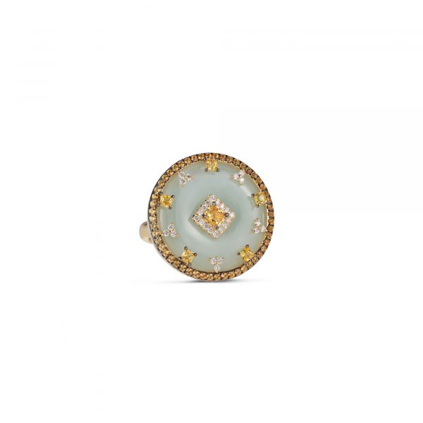 Celeste Yellow Sapphire and Jade Disc Ring by Nadine Aysoy