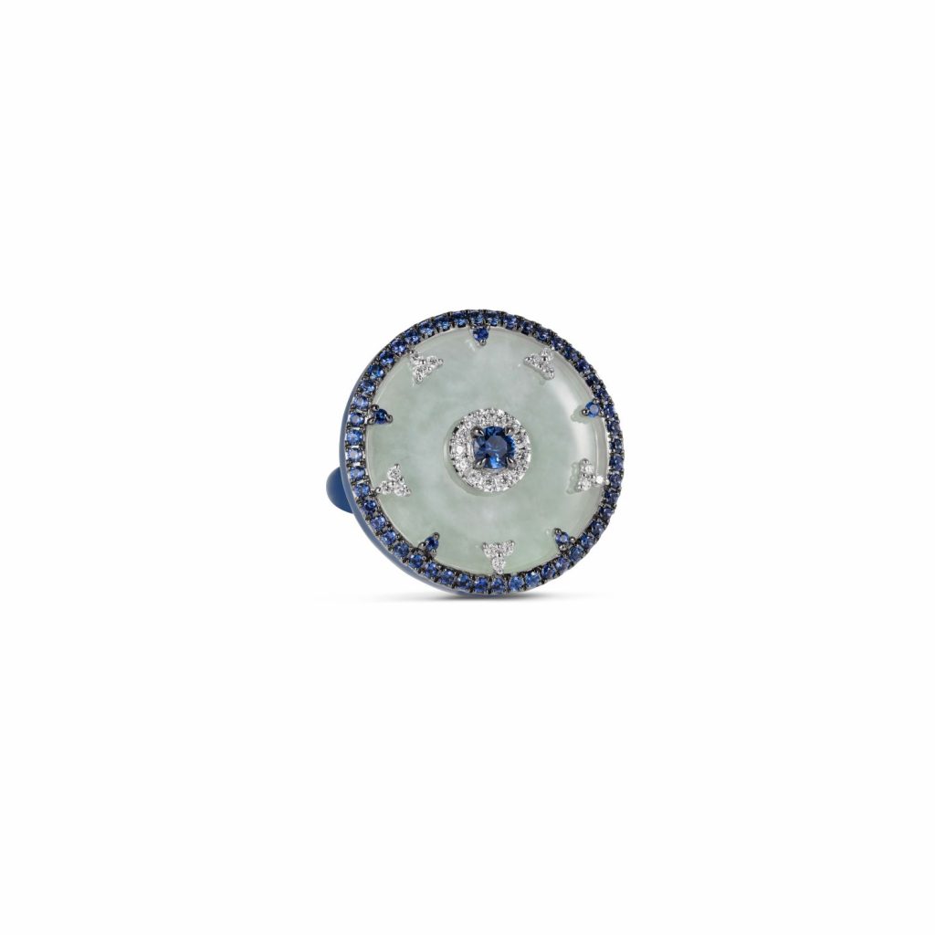 Celeste Blue Sapphire and Jade Disc Ring by Nadine Aysoy