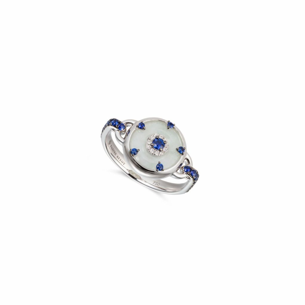 Celeste Blue Sapphire and Jade Ring by Nadine Aysoy