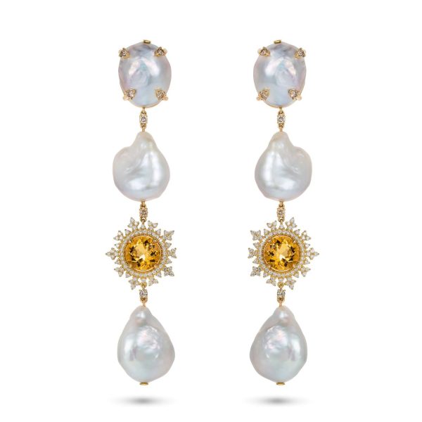 Tsarina Beryl and Baroque Pearl Earrings by Nadine Aysoy