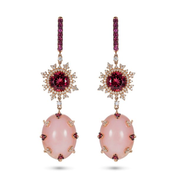 Tsarina Rhodolite and Pink Chalcedony Earrings by Nadine Aysoy