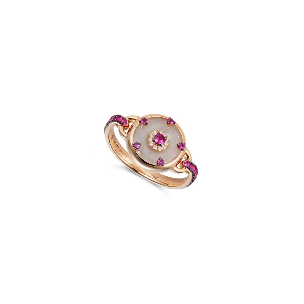 Celeste Pink Sapphire and Jade Ring by Nadine Aysoy
