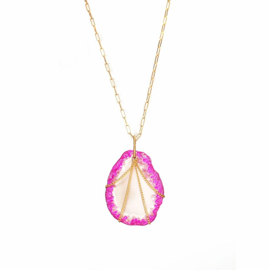 Polished Rock Dyed Agate Necklace – Pink by NIIN