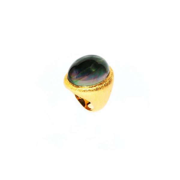 Nepura Black Lip Shell Brushed Gold Ring by NIIN