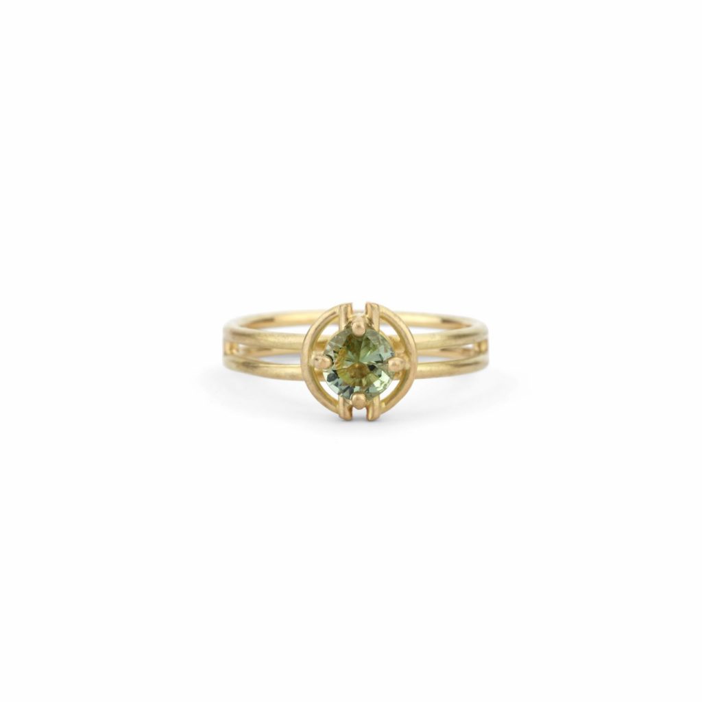 Horizon Halo Ring – Green Sapphire by Shimell & Madden