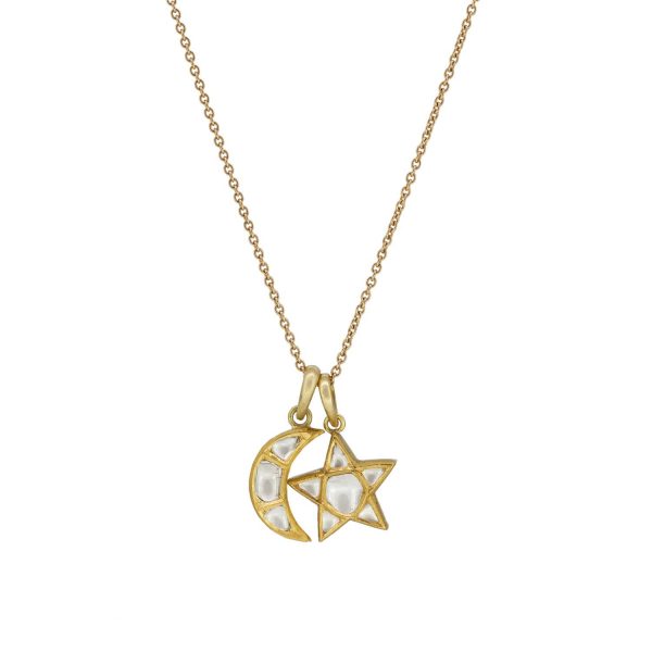 Large Polki Star and Moon Necklace by Sophie Theakston