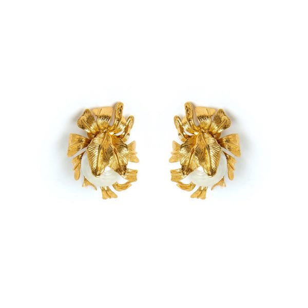 Moon Flower Earrings in Gold by Sonia Petroff