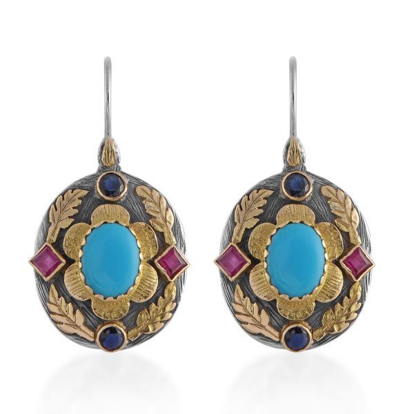 Ishana Turquoise Ruby Sapphire Earrings by Emma Chapman Jewels