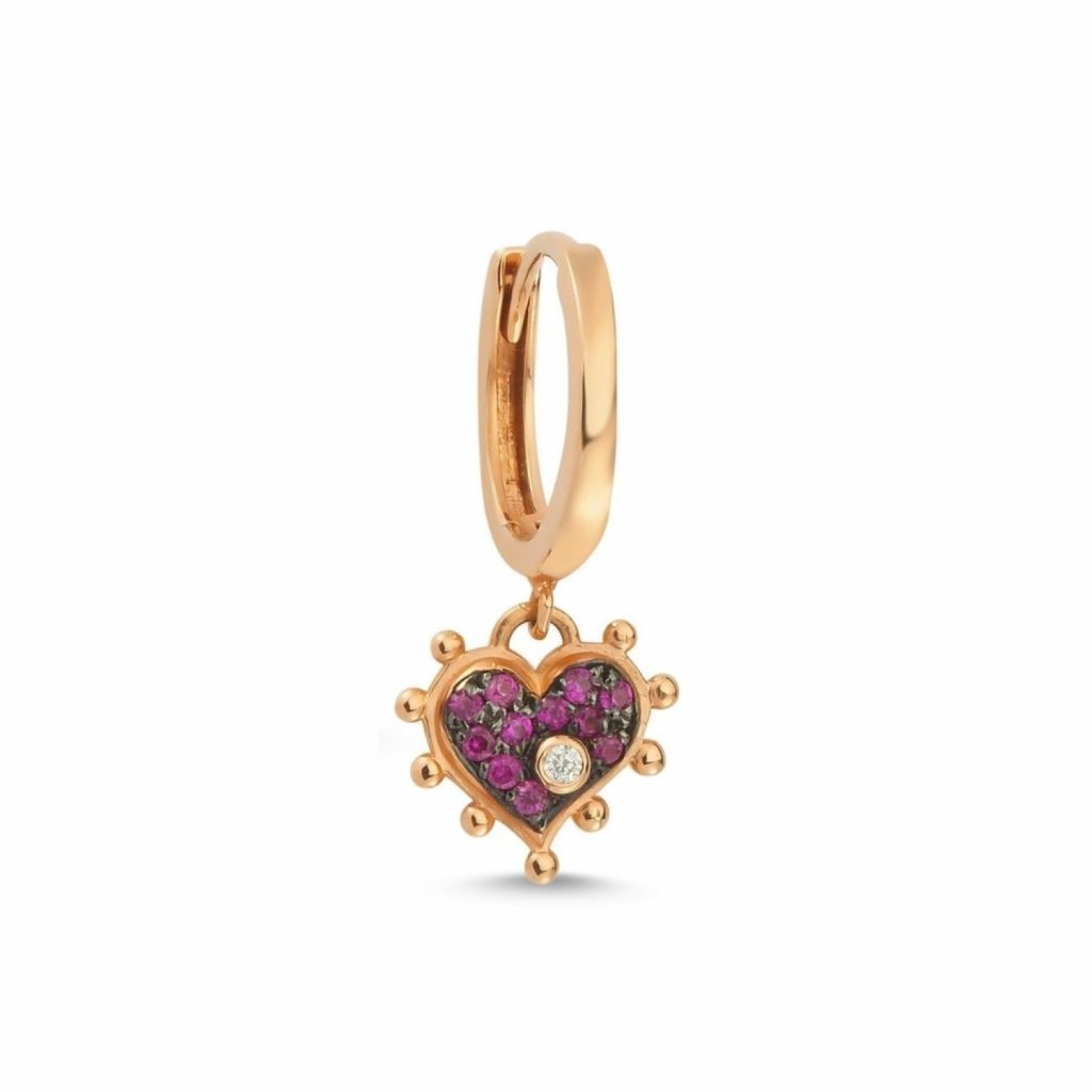 Pink Heart Hoop Earring by Selda Jewellery
