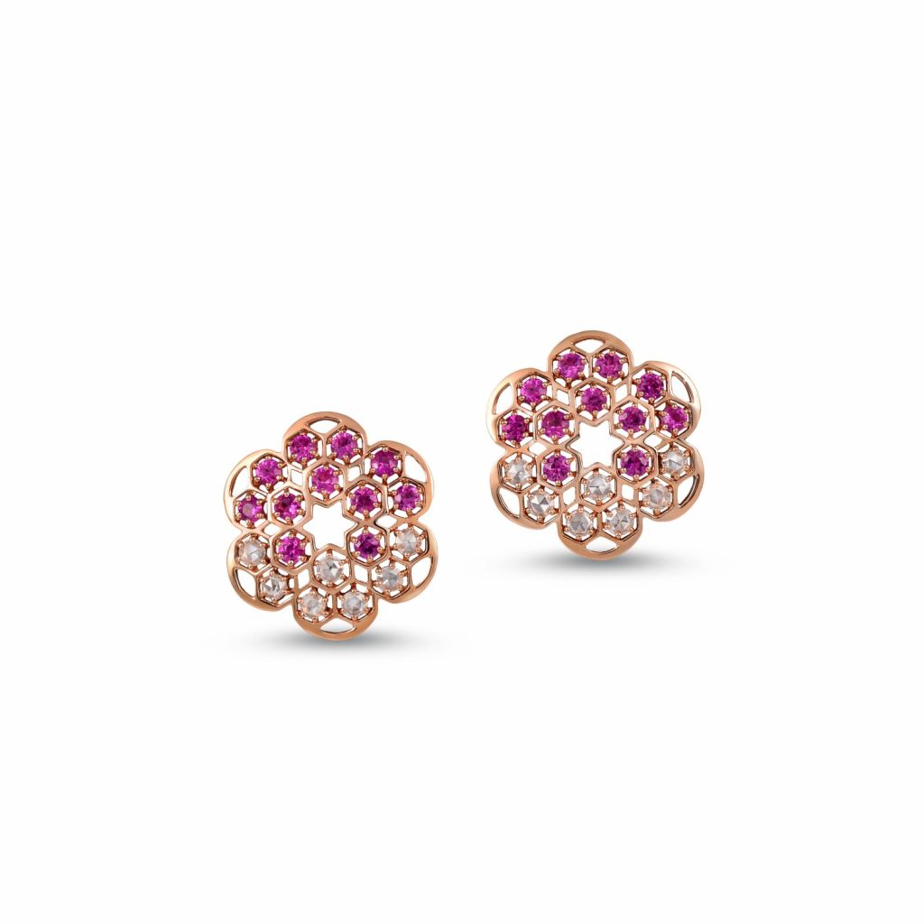 Sarai Pink Sapphire and Diamond Earrings by GYAN Jaipur