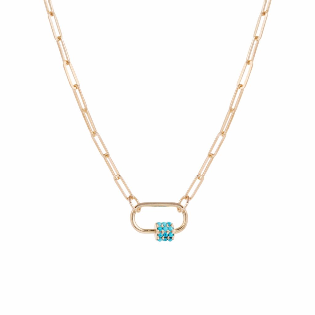 Daphne Gold Paperclip Link Chain Necklace with Turquoise Carabiner by Amadeus