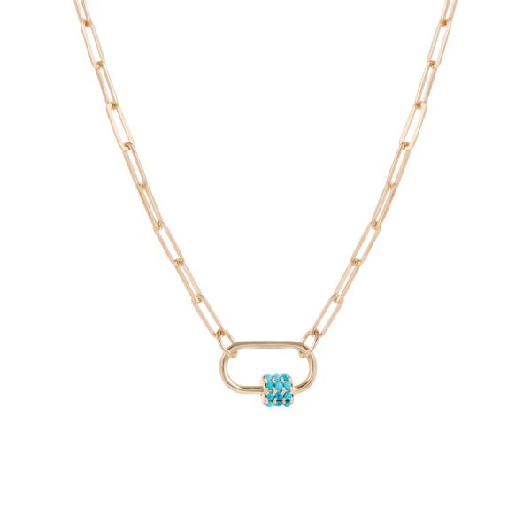 Daphne Gold Paperclip Link Chain Necklace with Turquoise Carabiner by Amadeus