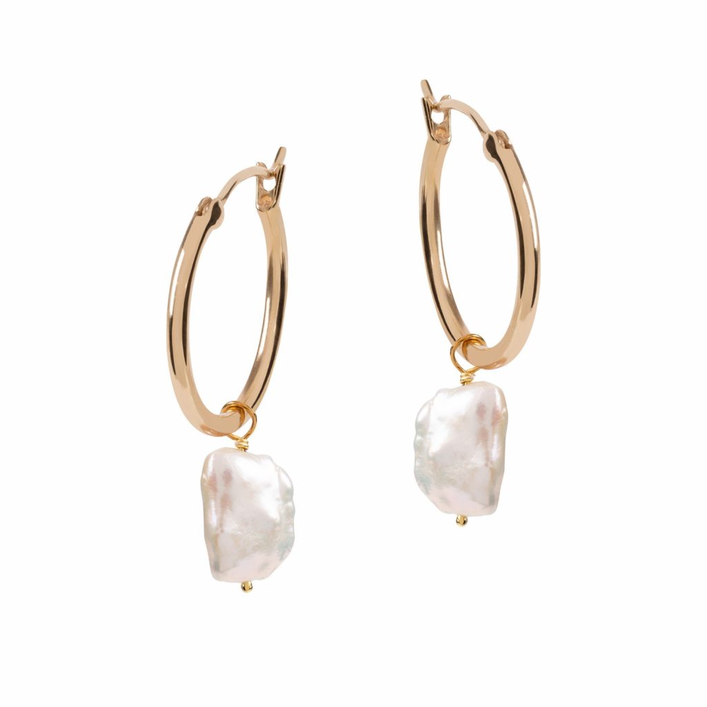 Venus Gold Hoop Earrings with Keshi Pearl Charms by Amadeus