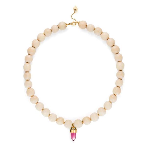 Wooden Bead Necklace – Pink Tourmaline Quartz by Maviada