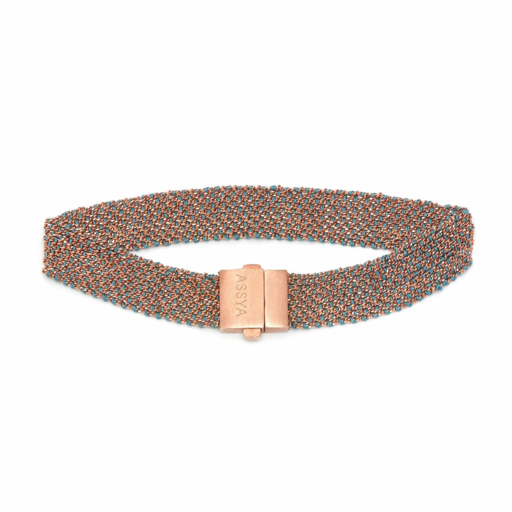 Weaved Bracelet Rose Gold and Teal by Assya