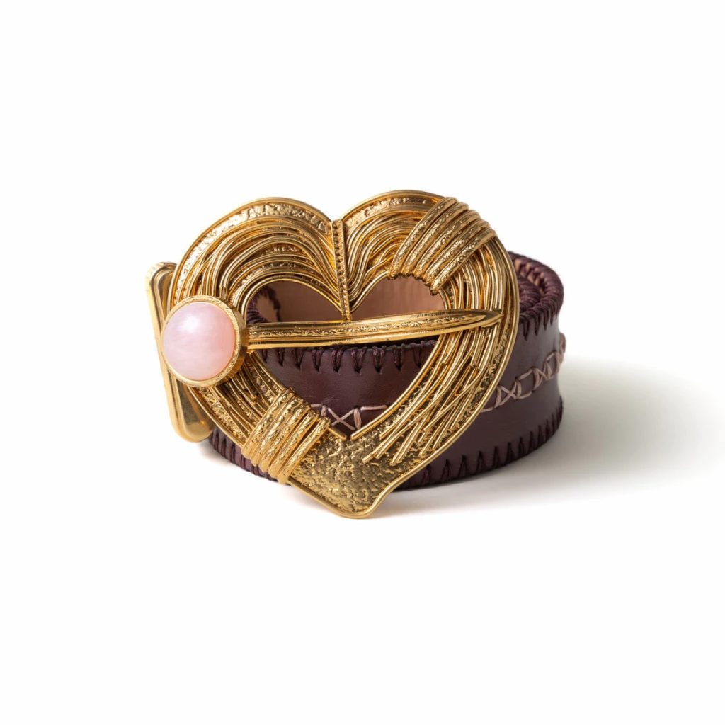 Heart Leather Belt- Brown-Rose by Sonia Petroff