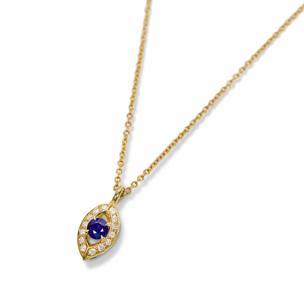 Evil Eye Necklace with Blue Sapphire by Sophia Perez