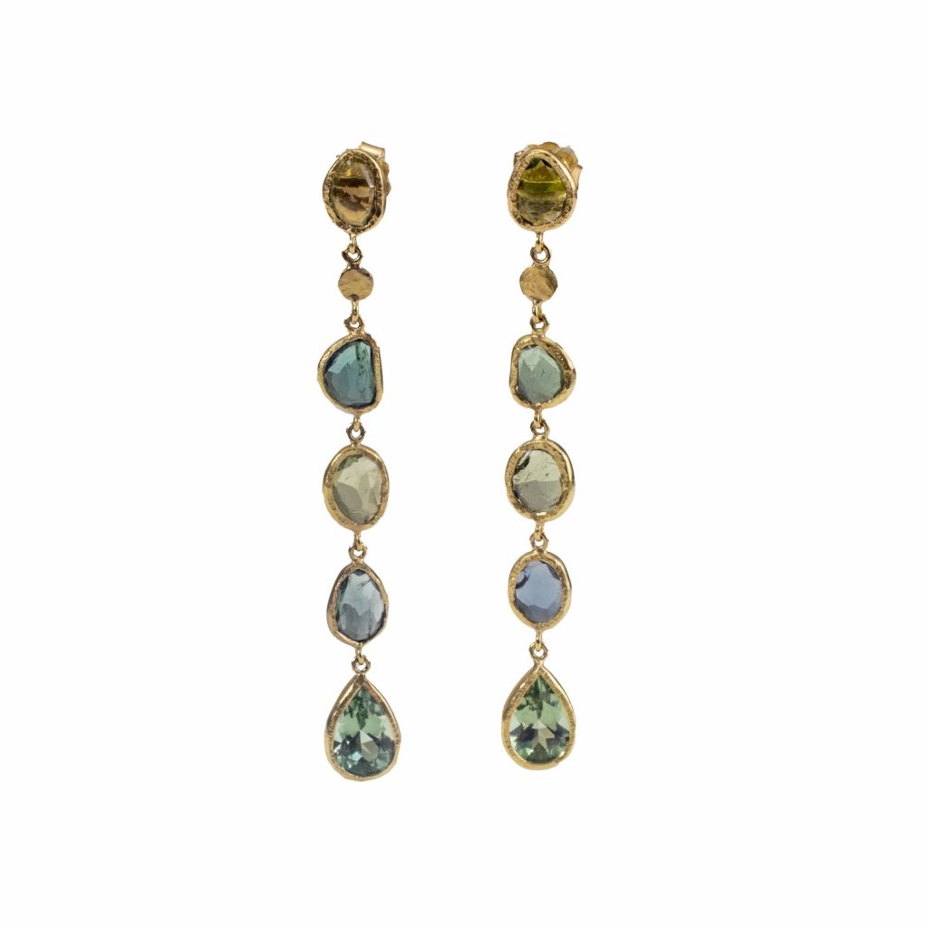 Blue and Green Tourmaline Flora Earrings by India Mahon