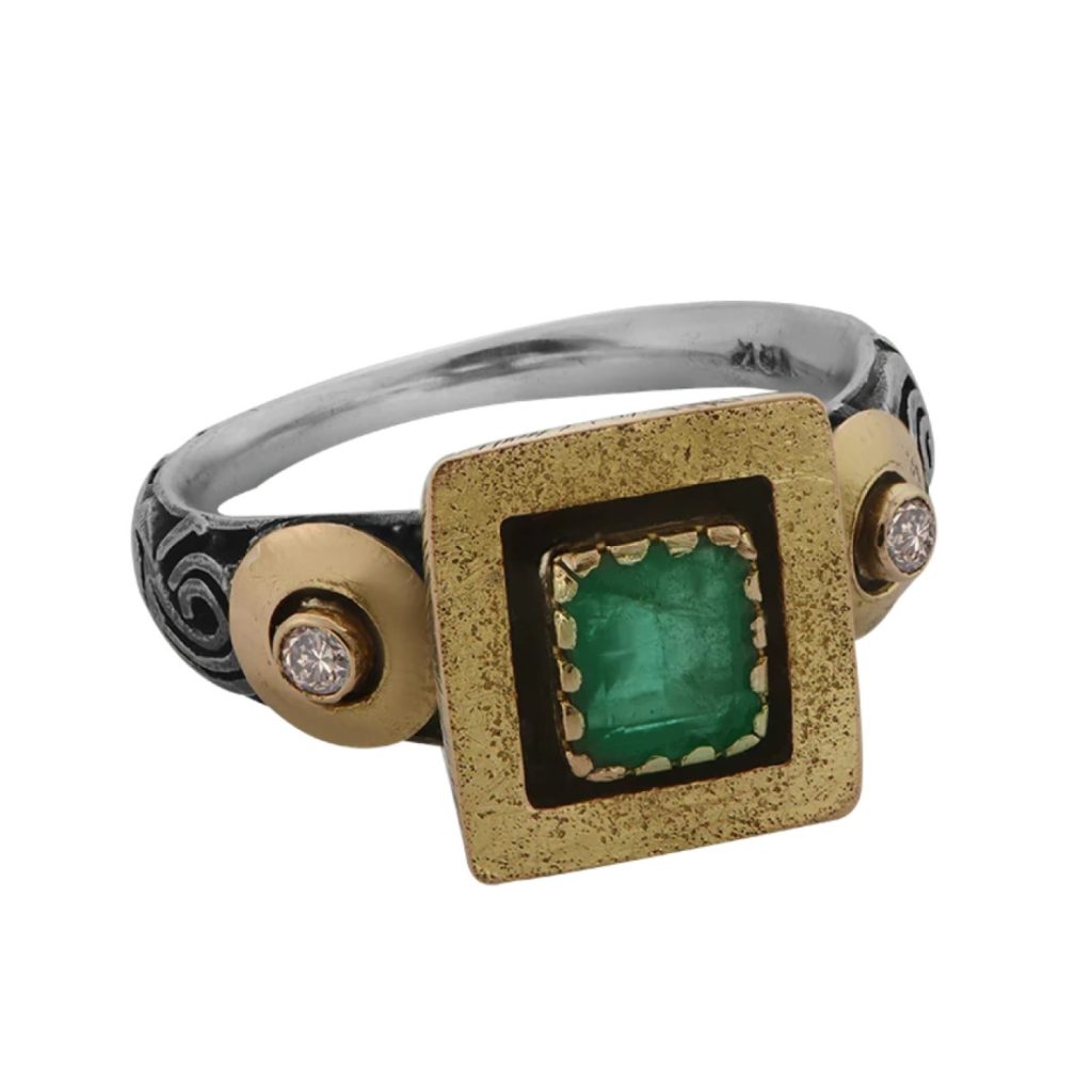 Bethany Square Emerald Diamond Gold Ring by Emma Chapman Jewels